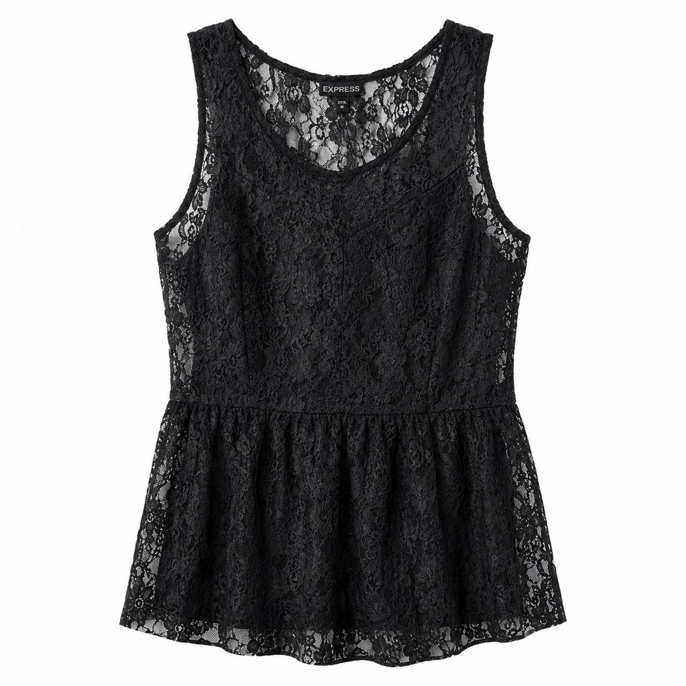 EXPRESS All-Over Lace Sleeveless Sheer Peplum Top Sz S Whimsigoth Grunge 90s Y2K